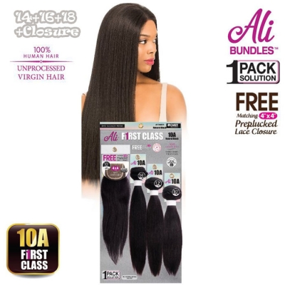 Ali 10A Unprocessed Virgin Human Hair Weave 3PCS + Closure - STRAIGHT(14+16+18)+12