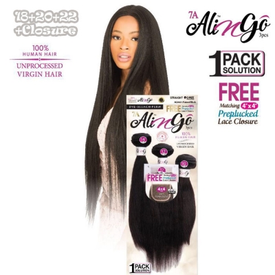 Ali 7A Unprocessed Virgin Human Hair Weave 3PCS + Closure - BODY WAVE(18+20+22)+14