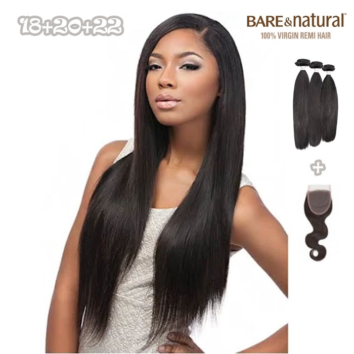 Sensationnel Bare Natural Virgin Remi Human Hair X Lace Closure Bundle Deal STRAIGHT