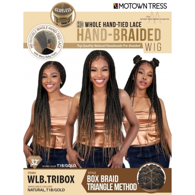 Motown Tress HD Whole Hand-Tied Lace, - HAND-BRAIDED WIG, BOX BRAID TRIANGLE METHOD 32 - WLB.TRIBOX